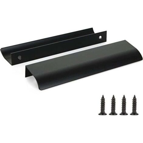 Lot de 2 poignées de placard de cuisine noires en alliage d'aluminium, distance entre les trous : 320 mm, avec vis (1/4)