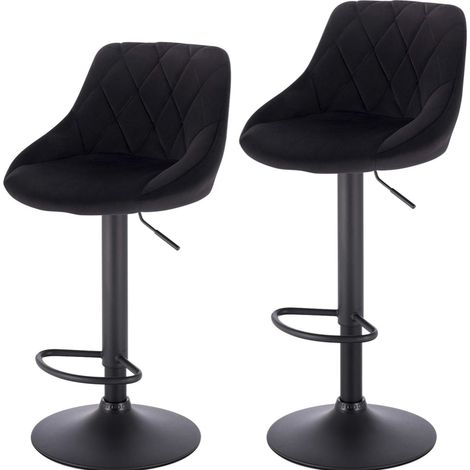 Woltu – Lot de 2 tabourets de bar en velours noir – Hauteur réglable 60-82 cm – Base en métal robuste – Confort ergonomique avec repose-pieds (1/5)