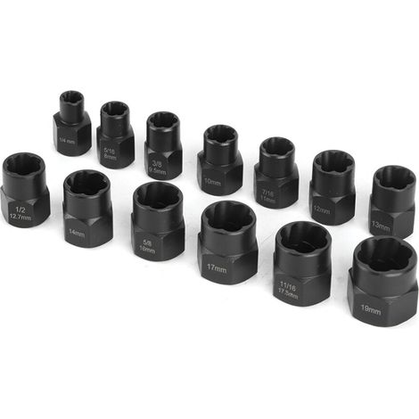 Geeignet für 13-teiliges Steckschlüssel-Set zum Lösen von Schrauben und Muttern mit Schlagschrauber – aus Chrom-Vanadium-Stahl, Größen 6,4 mm–19 mm.