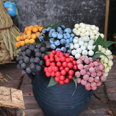 Bouquet de baies artificielles de Noël de 25 cm, petits fruits, branches, accessoires pour compositions florales, myrtilles artificielles (1/5)
