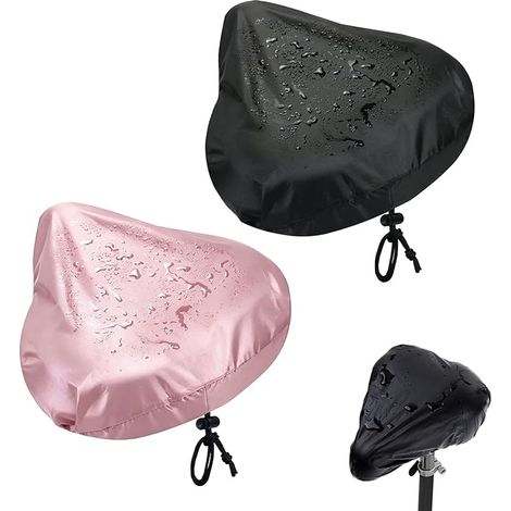 Lot de 2 housses de selle de vélo imperméables pour selles larges, en tissu Oxford avec cordon de serrage, coloris noir et rose, protection solaire pour VTT, vélo électrique, vélo de route, vélo de fe (1/5)