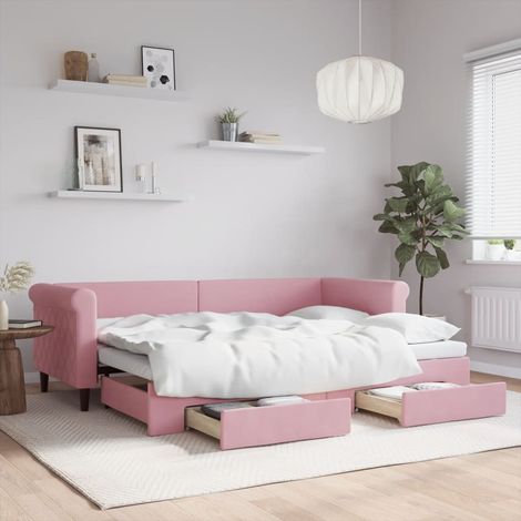 Lit de jour avec gigogne et tiroirs sans matelas-Canapé-lit sans matelas rose 80x200 cm 534240 (1/5)