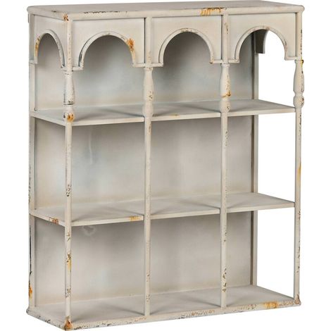 Étagère murale métal blanc rozado style néoclassique élégant - Blanc patiné effet vieilli (1/5)
