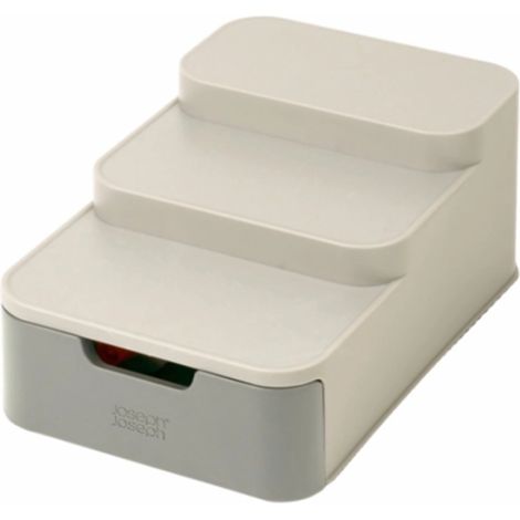 Organizador escalonado compacto Joseph Joseph Duo para armarios, optimiza el espacio, con cajón adicional, ideal para utensilios de cocina, productos de baño y limpieza.
