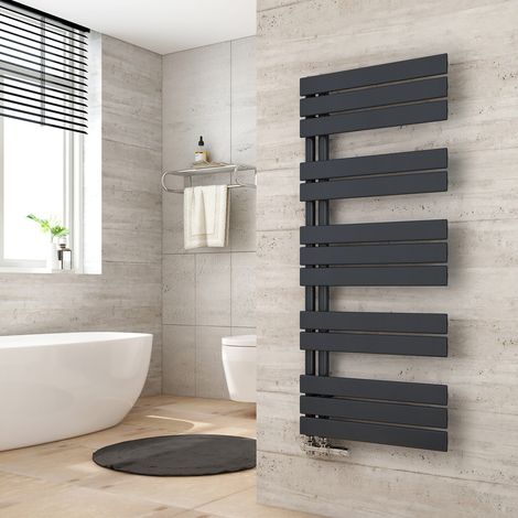 Heilmetz Handtuchheizkörper Warmwasser Badheizkörper Anthrazit 120 x 50 cm 573W Flach Design Seitenanschluss