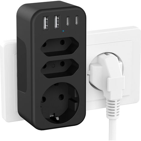 Mehrfach-USB-Steckdosenleiste, Wandsteckdosenleiste mit USB-Ladegerät und 4 USB-Anschlüssen mit Schalter, ideal für Schlafzimmer, Büro, Zuhause und Reisen – Schwarz (1/5)