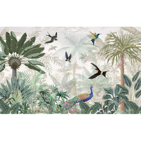 Papier peint panoramique - Jardin Oiseaux - 130 cm x 80 cm (1/2)