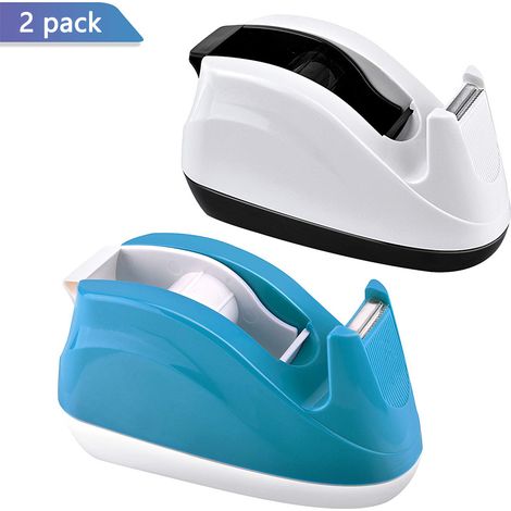 Distributeur de ruban adhésif de bureau avec porte-rouleau et base antidérapante lestée, lot de 2 (bleu et blanc) (1/5)