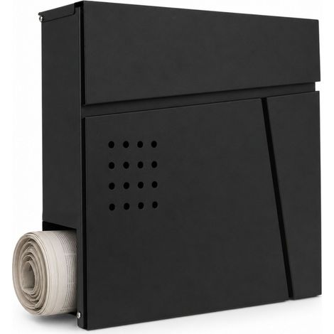 Relaxdays Briefkasten mit Zeitungsfach, HxBxT: 38 x 37 x 11,5 cm, 4 Schlüssel, Wandbriefkasten, Postkasten, schwarz (1/5)