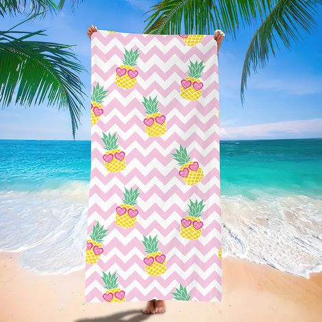 Mikrofaser-Strandtuch-Set, extra groß, schnelltrocknend, weich, sandabweisend, 76 x 152 cm, für Kinder, Frauen und Männer, Pool, Schwimmen, Strand, unverzichtbare Accessoires (rosa Herz, Ananas)