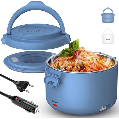 Gamelle Chauffante 80W, 950ml Lunch box Chauffante Portable, 12V/24V/220V Boite Chauffante Repas, Lunch Box Chauffante Electrique pour Travail/Voyage/Voiture/Camion/Maison/Bureau (Bleu) (1/5)