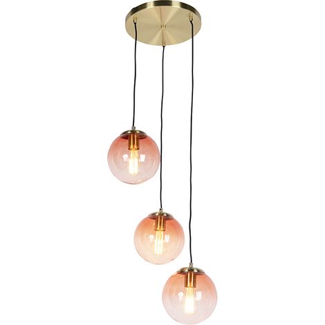 Art Deco Hängelampe Messing 45 cm 3-hellrosa - Pallon