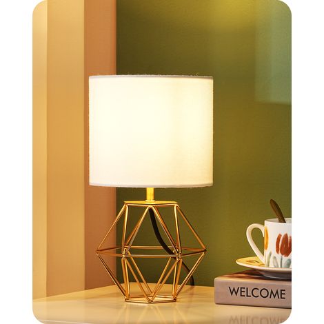 EDISHINE Nachttischlampe, Moderne Tischlampe Industrial mit E14 Leuchtmittel, Vintage Tischleuchte, für Schlafzimmer, Wohnzimmer, Weiß & Gold (1/5)