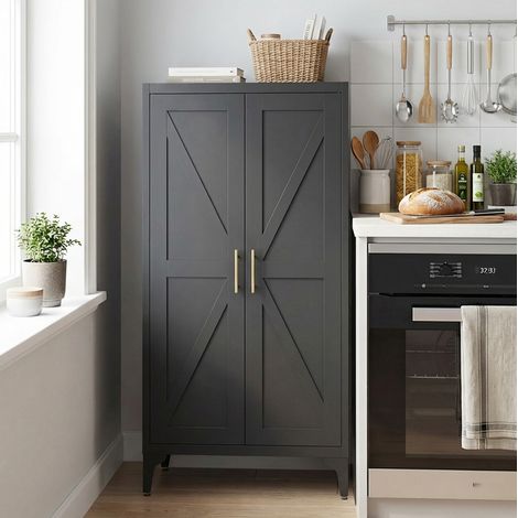 Mueble de cocina metálico de 2 puertas con 3 estantes regulables 60 x 30 x 120 cm negro DESVIAE (1/5)