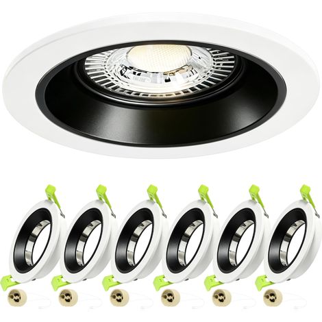 Spot LED Encastrable 230V Aluminium Cadre Avec Douille GU10, Spots de Plafond Trou de Montage 75mm, Encastrable Plafond GU10 Spot LED Salle de Bain, Cuisine et Salon, Lot de 6, Blanc+Noir (1/5)