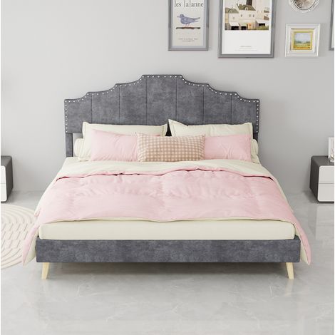 Bett Doppelbett Bettgestell 160x200 Stoff Grau OKMYHOME (1/5)