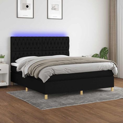 Cama box spring colchón y luces LED tela negro 180x200 cm (1/5)