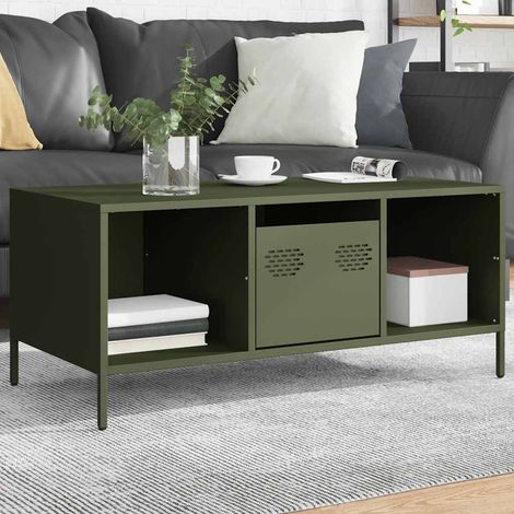 vidaXL Tavolino Verde Oliva 101,5x50x43,5 cm Acciaio Laminato a