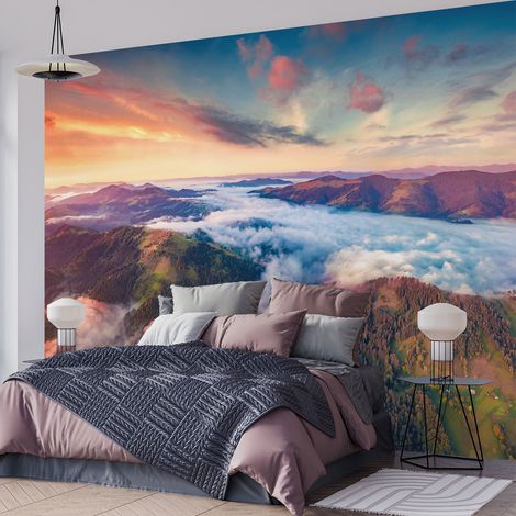 Papier peint panoramique - Montagnes nuages - 130 cm x 85 cm (1/4)