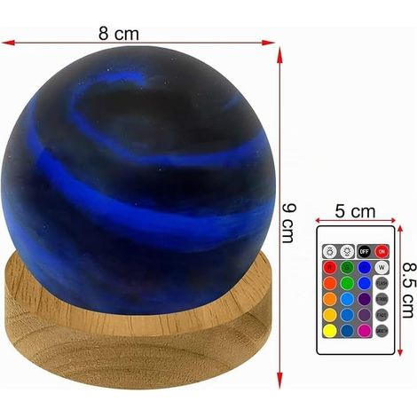 3D Lampe Planète en Boule de Verre, Planète Lumière Lampe de Chevet Bureau LED Veilleuse Lumière d'ambiance Dimmable, 16 Couleurs avec Télécommande Alimenté par USB, 8CM (ciel étoilé) (1/3)