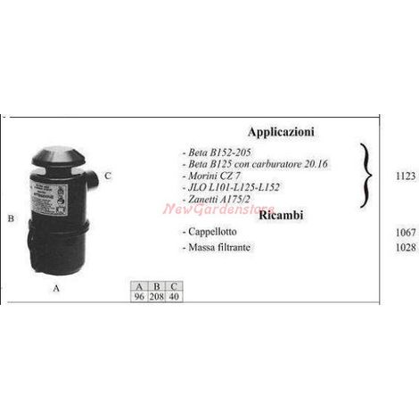 Filtro olio BETA per motocoltivatore B152 205 1123