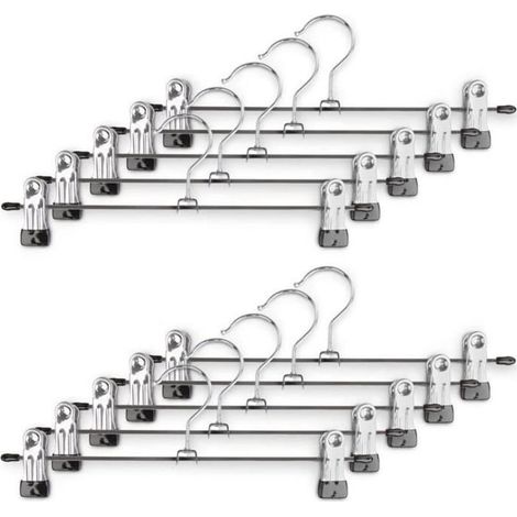Lot de 10 cintres métal antidérapants avec 2 pinces réglables, robustes et pratiques pour dressing organisé (1/4)