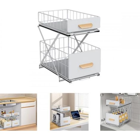 Double couche armoire à épices--Organisateur de cuisine- Elévateur pliable，Conception coulissante,Pas d\'installation