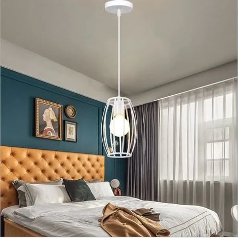 Moderne Lustre Suspension Luminaire Industrielle Blanc Lampe Plafonnier en Métal Style Vintage pour Salon Chambre (1/4)