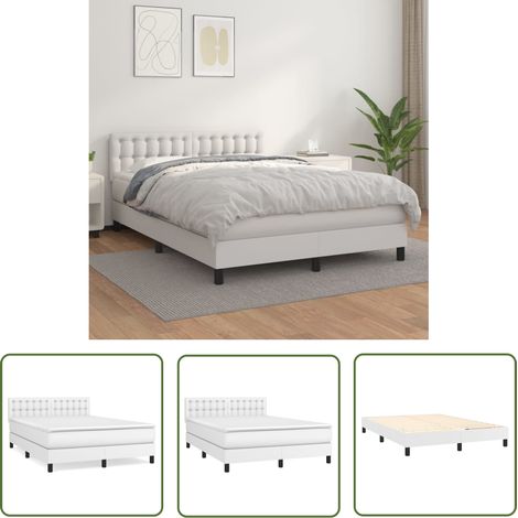 The Living Store Boxspringbett mit Matratze Weiß 140x200 cm Kunstleder - Boxspringbett - Betten - Doppelbett - Weißes Bett - Kunstleder Bett (1/5)