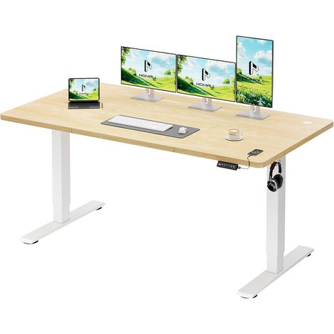 Bureau électrique réglable en Hauteur avec Gestion des câbles et Port de Charge USB, Hauteur réglable de 73 à 118 cm, 2 hauteurs de mémoire pour Bureau (Beige, 160 x 70 cm) (1/5)