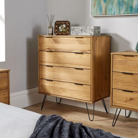 Industrial Wooden Chest of 4 Drawers Cabinet Organiser Bedroom Storage Unit