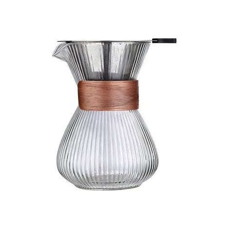 Cafetière - Gourde en verre - Avec filtre - Réutilisable - Kit pour cafetière à infusion lente - Version transparente rayée - Matériau : verre - 400 ml Transparent (1/5)