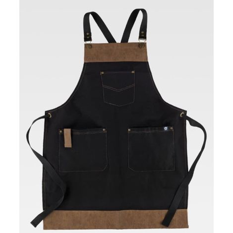 Delantal con peto en tejido canvas WORKTEAM Servicios M740  Negro / Marrón