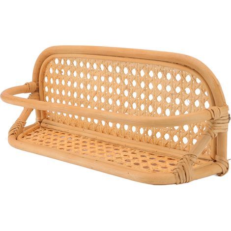 Handmade rattan wall shelf. Durable natural rattan hanging wall storage shelf for bathroom, kitchen, living room. (1/5)
