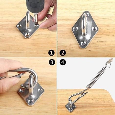 Befestigungsset für Sonnensegel – Edelstahl 304 – Wandhalterungen – Verstellbarer Spanner (1/5)