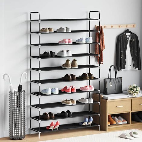 Étagère à chaussures à 10 niveaux, en métal et tissu non tissé, noire (1/5)