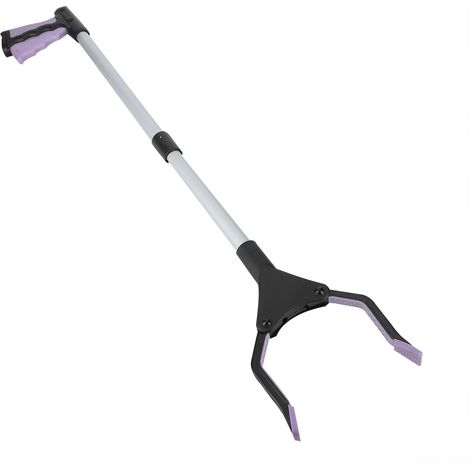 Pinces à déchets pliables multifonctions, longues, avec poignée violette et tube argenté. (1/5)