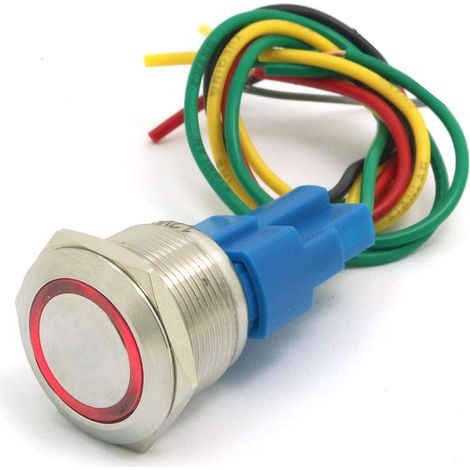 22mm Commutateur à bouton-poussoir momentané 12V CC Angel Eye LED Interrupteur rond en acier inoxydable étanche - Rouge (1/5)