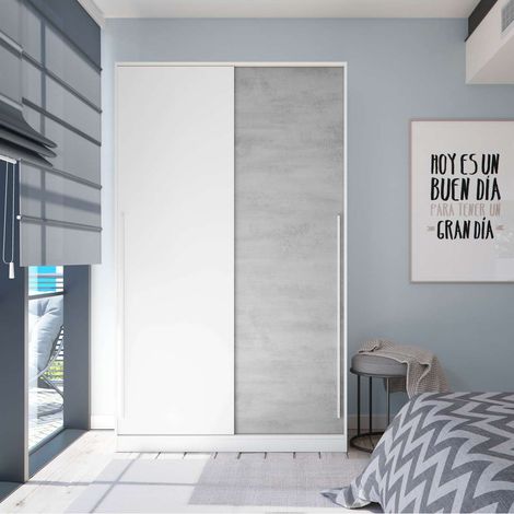 Armario ropero Arieta puertas correderas blanco artik y cemento. 200cm(alto) 120cm(ancho) 50cm(fondo). (1/4)