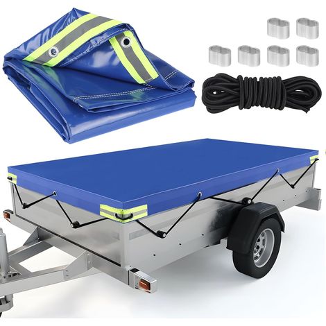 Waterproof Car Trailer Tarpaulin, 140 x 115 x 8 cm Tarpaulin, Waterproof Protection Plate, with 6 m Tarpaulin Rope, for Many Trailers of 134 x 108 cm/350 kg/750 kg, Blue (1/5)