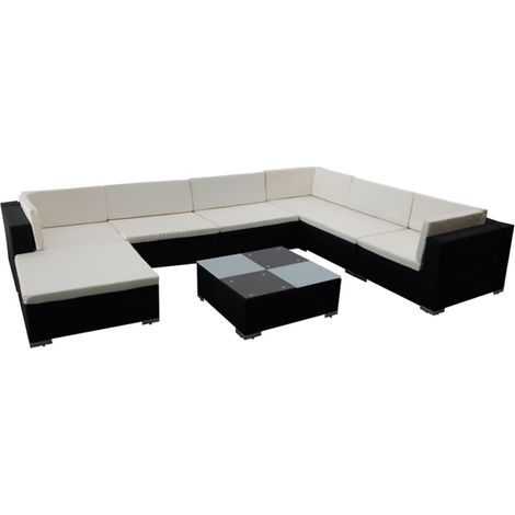 Set Mobili da Giardino con Cuscini 8 pz in Polyrattan Nero (1/5)