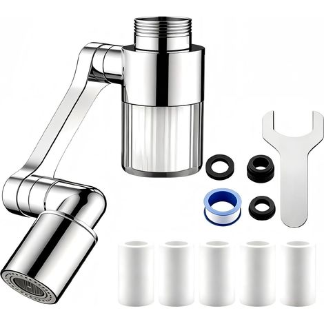 Filtre Robinet Anti Calcaire Rotatif 1080°, Filtre Calcaire Robinet avec 5 éléments Filtrants, 2 Modes Universel Filtre à Eau Robinet Transparent, Anti-éclaboussures, pour Cuisine Salle de Bain (1/5)