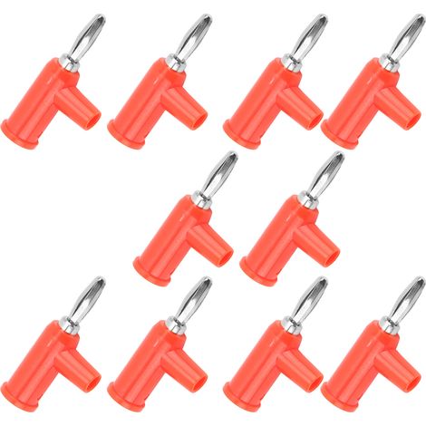 Lot de 10 fiches bananes empilables 4 mm (0,2 pouce) en laiton, sans soudure, taille standard, pour accessoires de sécurité (rouge). (1/5)