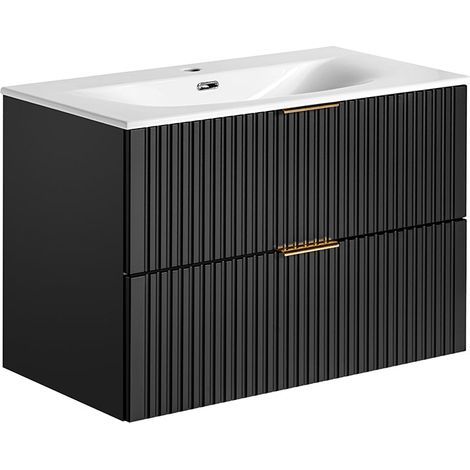 Mobile bagno con lavabo Adriel nero opaco 80cm (1/5)