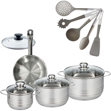 Lot 1 Poêle 20cm et 3 Faitouts 16/20/24cm Fackelmann Etherna avec 5 ustensiles de cuisine (1/5)