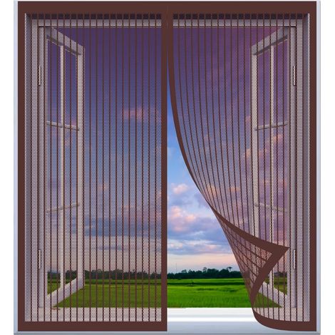 Moustiquaire De Fenêtre Magnétique 150 x 50 cm Moustiquaire Porte Fenetre Automatiquementfermé Rideau Anti Mouche Pour Window And Door, Marron (1/5)