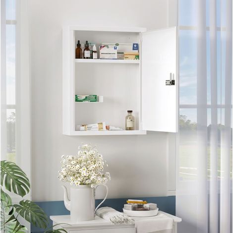 Armario de baño mural con cerradura de combinación, 3 niveles, acero blanco OKMYHOME (1/5)
