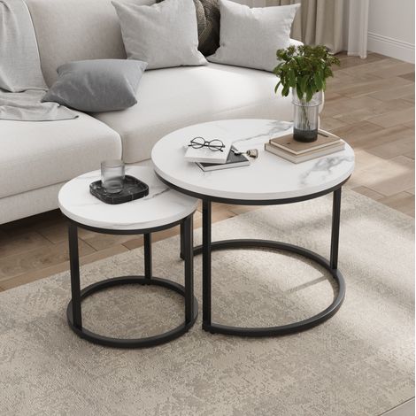 Tables basses gigognes Rondes avec 2 Tables et Pieds Reglables pour Salon en Panneau de Particules et Fer Blanc (1/5)