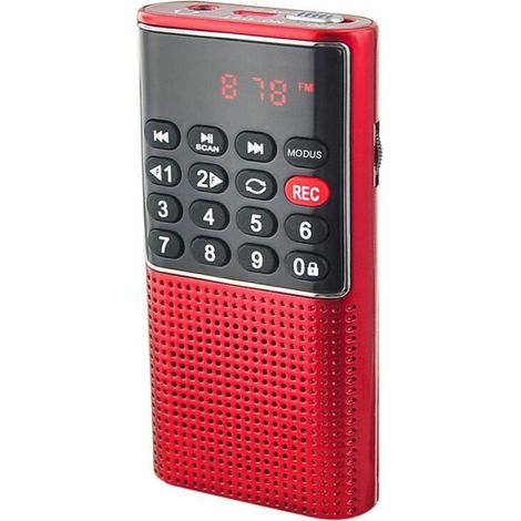 Mini Radio FM - 87,5-108 MHz - Enregistrement TF-Card - Haut-Parleur 3 W - Alimentation Batterie Rechargeable - Pour Jogging, Marche, Voyage - Rouge