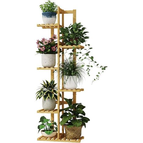 Support pour plantes d'intérieur à 6 niveaux en bambou pour plusieurs plantes, petit support de fleurs à étages pour fenêtre, jardin, balcon, décoration d'intérieur, salon, chambre à coucher (1/5)